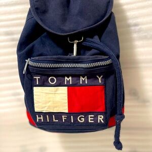 Tommy Hilfiger Vintage 90s Big Flag Canvas Backpack Navy Blue Red & White